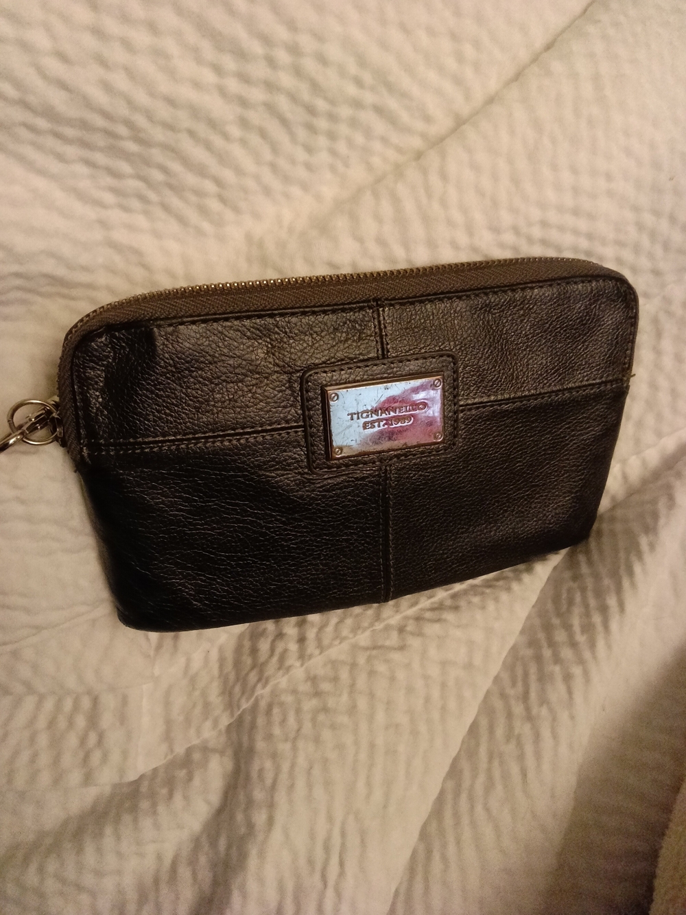 Tignanello Black Leather Zip Wristlet